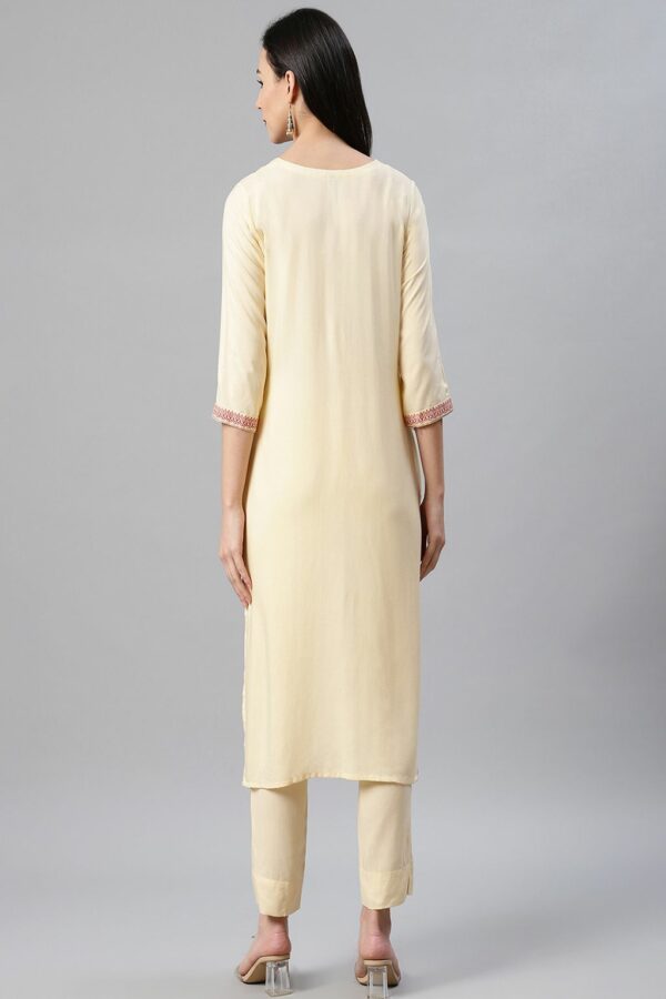 Cream Color Foil Print Straight Kurta - Image 3