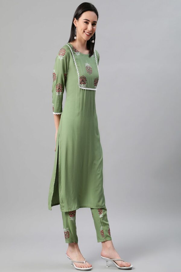 Green Color Khari Print Straight Kurta - Image 2