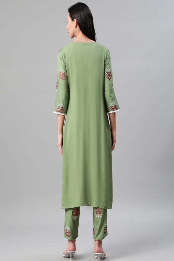 Green Color Khari Print Straight Kurta - Image 3