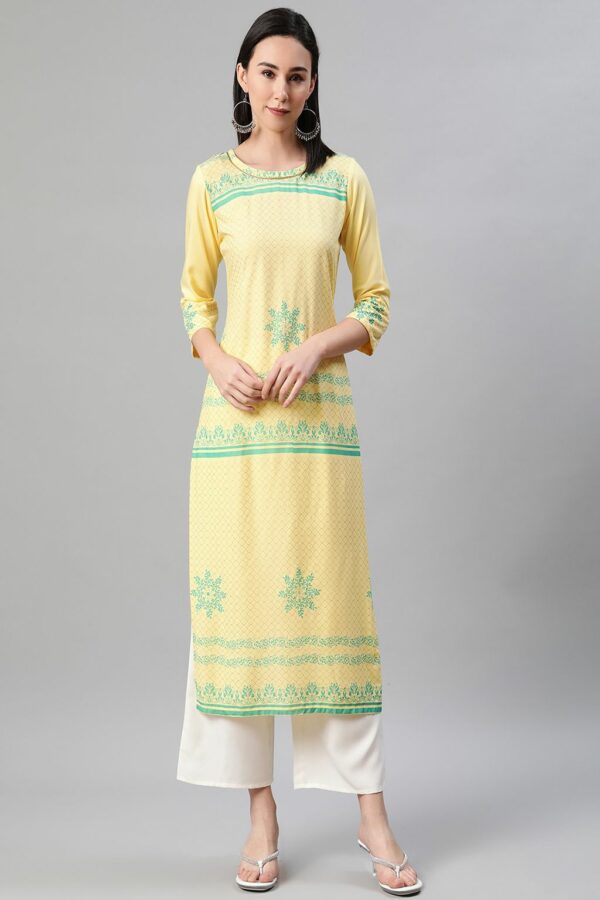 Yellow Color Khari Print Straight Kurta