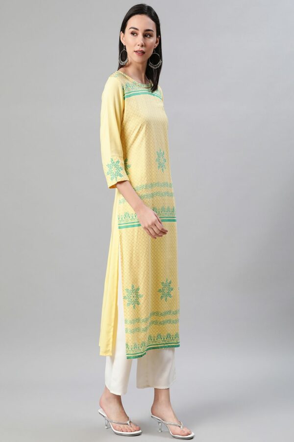 Yellow Color Khari Print Straight Kurta - Image 2