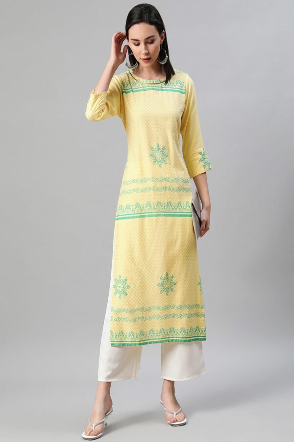 Yellow Color Khari Print Straight Kurta - Image 5