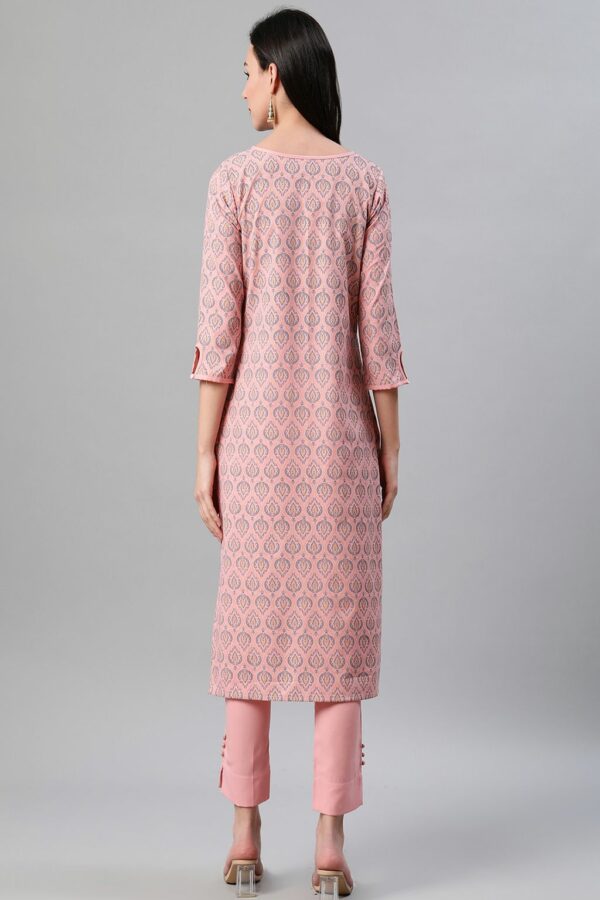 Peach Color Foil Print Straight Kurta And Pant Set - Image 3