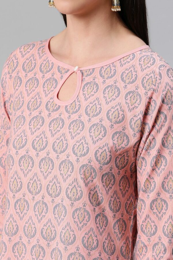 Peach Color Foil Print Straight Kurta And Pant Set - Image 4