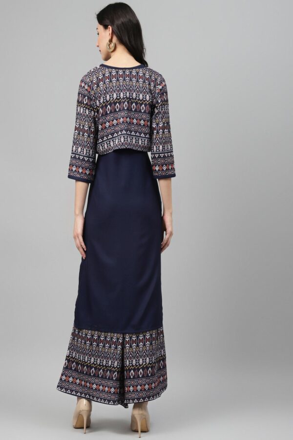 Navy Blue Color Screen Print Straight Kurta And Palazzo Set - Image 3