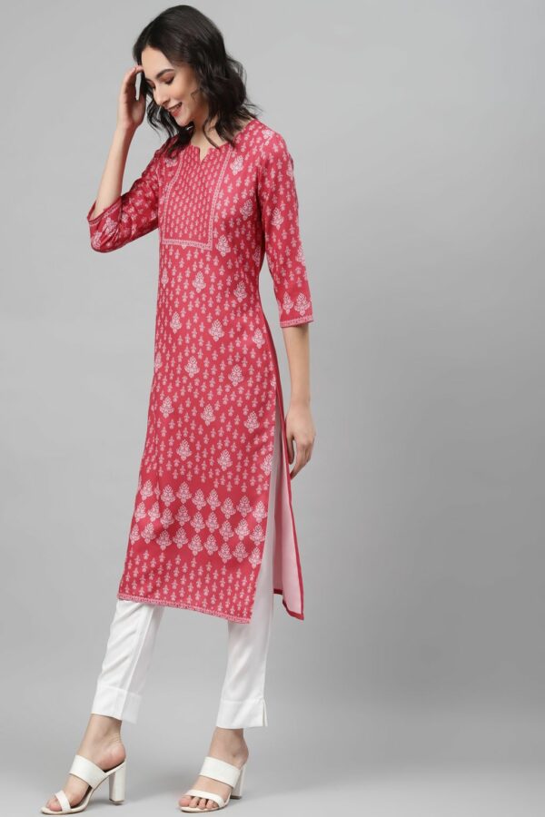 Pink Color Screen Print Straight Kurta - Image 2