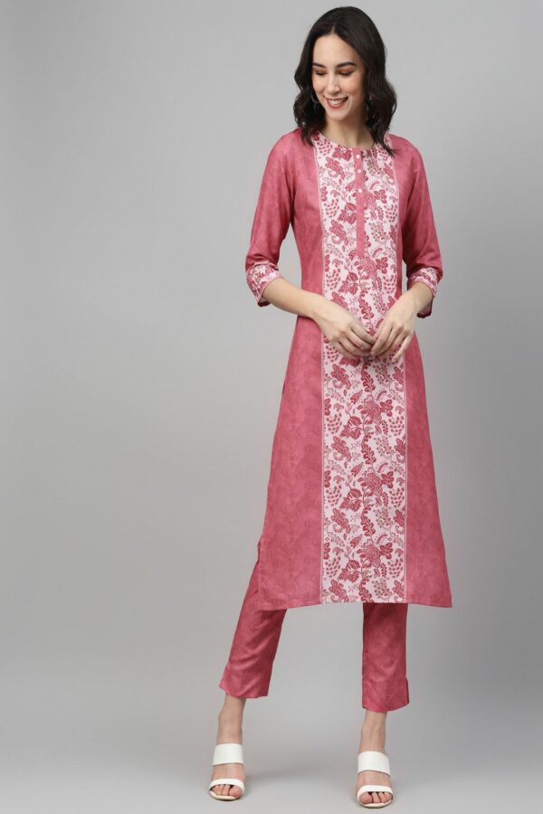 Pink Color Screen Print Straight Kurta