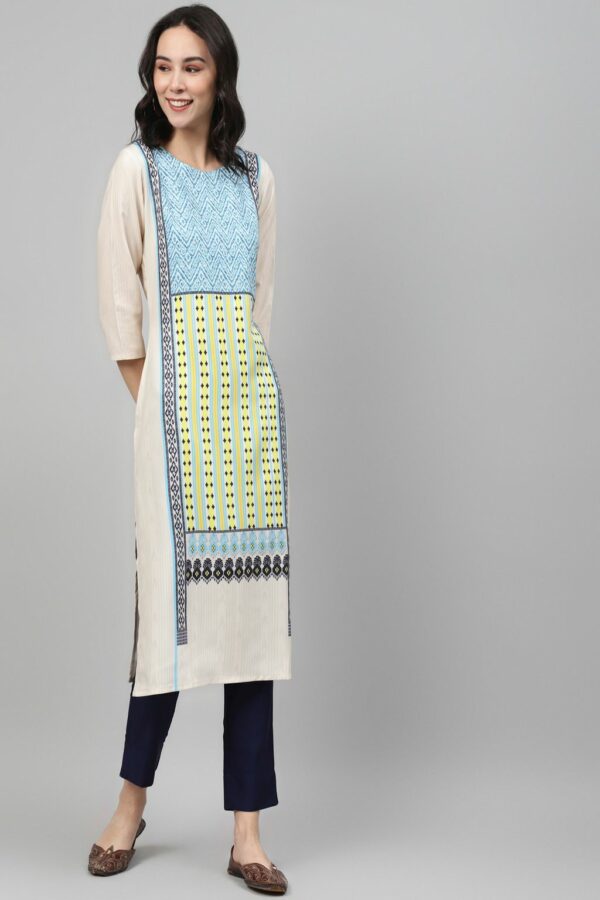 Navy Blue Color Screen Print Straight Kurta