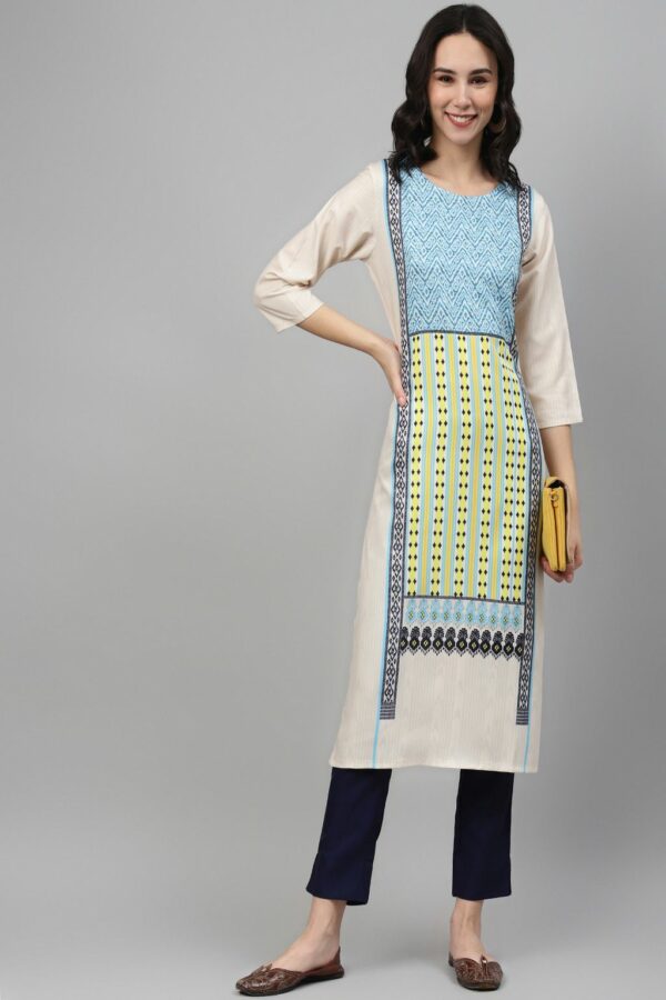 Navy Blue Color Screen Print Straight Kurta - Image 5