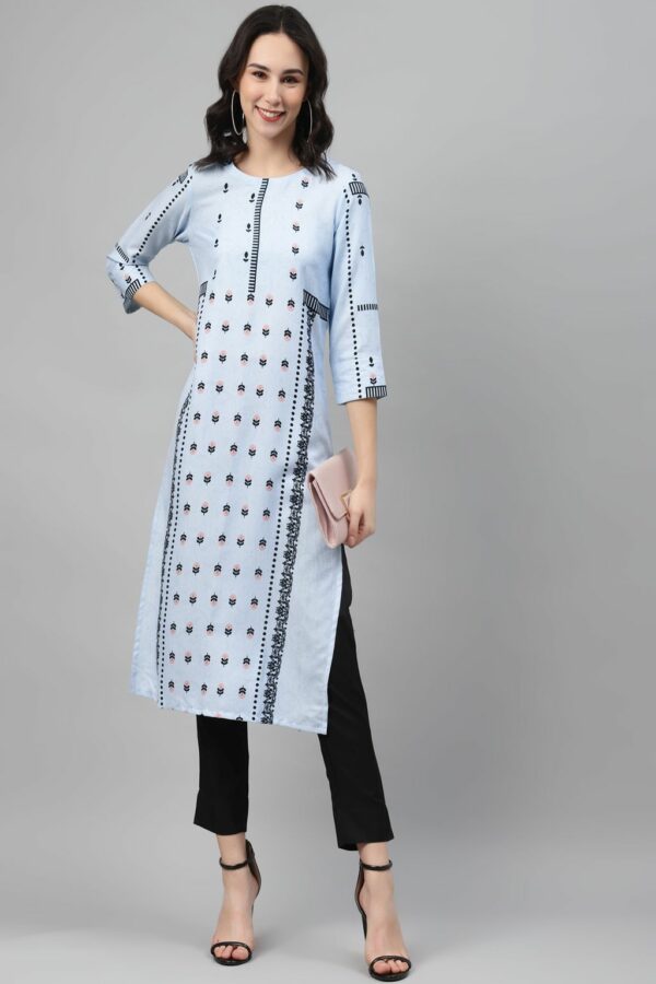 Blue Color Screen Print Straight Kurta And Pant Set - Image 5