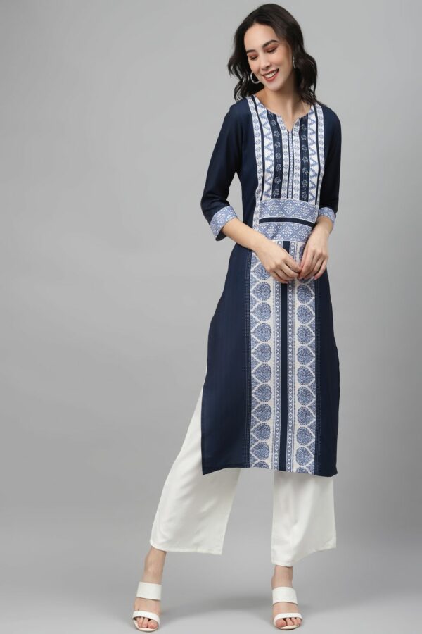 Navy Blue Color Screen Print Straight Kurta And Palazzo Set