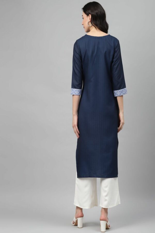 Navy Blue Color Screen Print Straight Kurta And Palazzo Set - Image 3