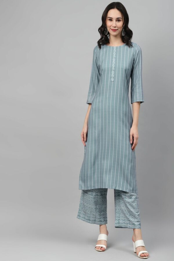 Grey Color Screen Print Straight Kurta