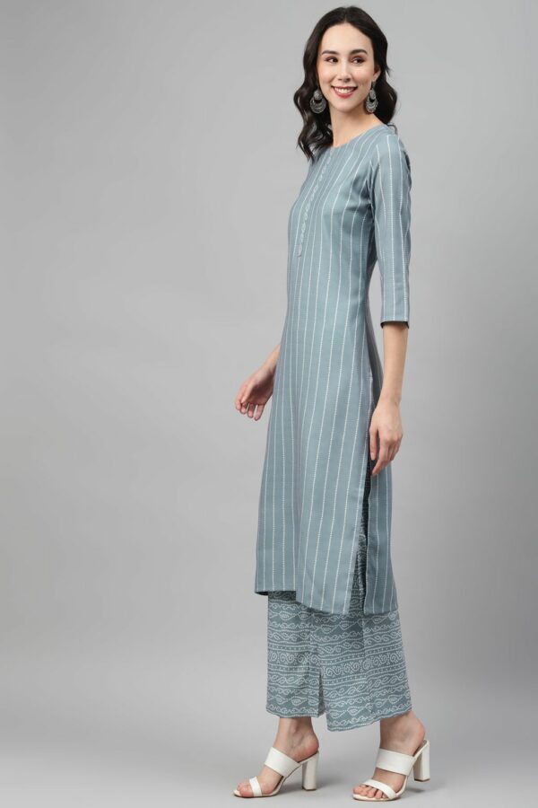 Grey Color Screen Print Straight Kurta - Image 2