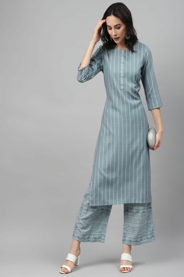 Grey Color Screen Print Straight Kurta - Image 5