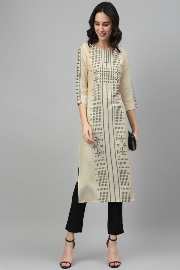 Off White Color Screen Print Straight Kurta And Pant Set - Image 5