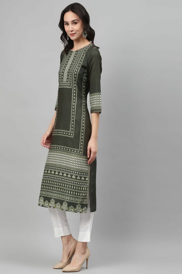 Olive Color Screen Print Straight Kurta And Pant Set - Image 2