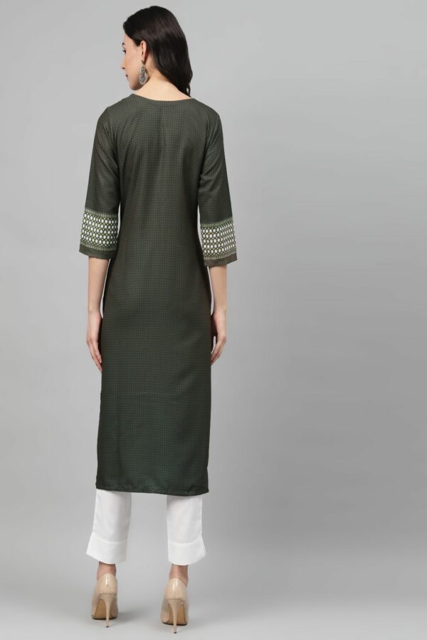 Olive Color Screen Print Straight Kurta And Pant Set - Image 3