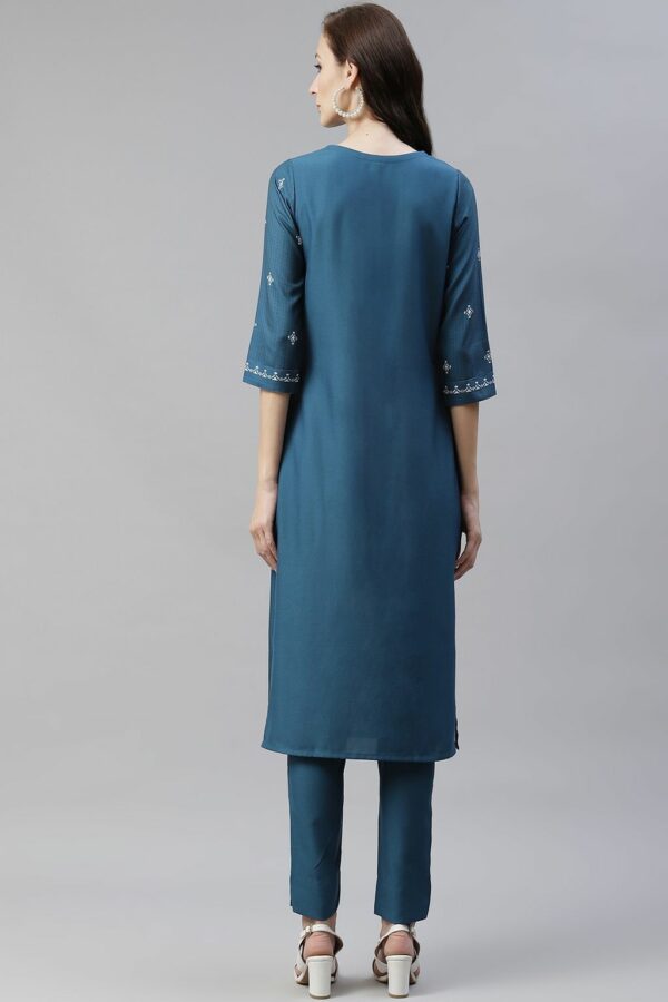 Teal Blue Color Digital Printed Straight Kurta - Image 3