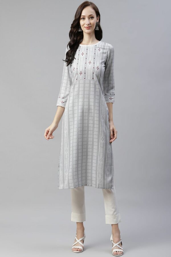 Cream Color Digital Printed Straight Kurta