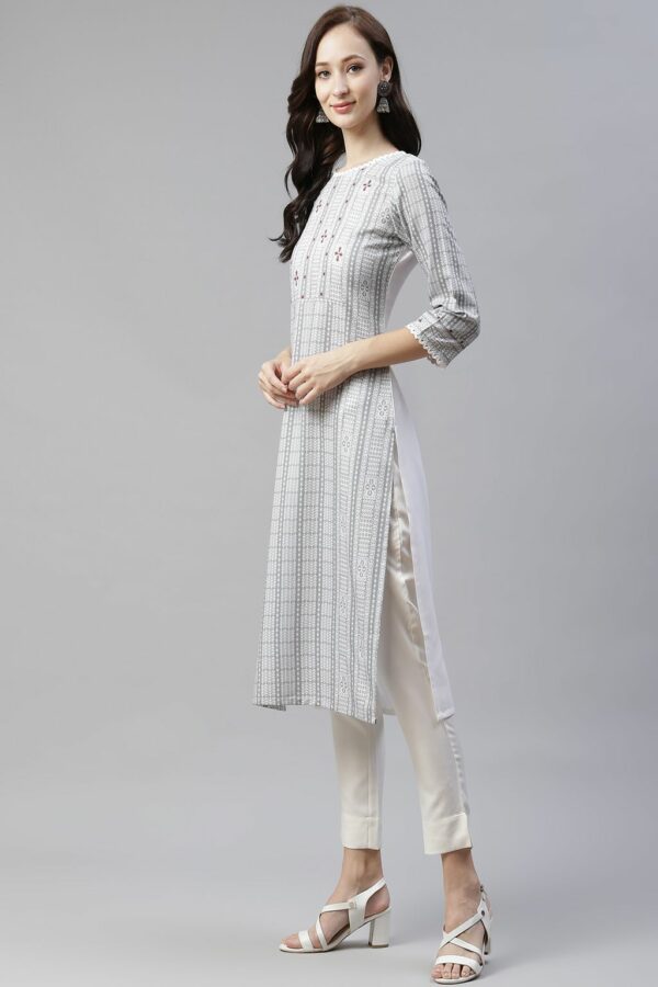 Cream Color Digital Printed Straight Kurta - Image 2