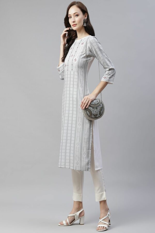 Cream Color Digital Printed Straight Kurta - Image 5