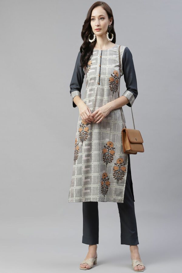 Dark Grey Color Digital Printed Straight Kurta And Pant Set - Image 5