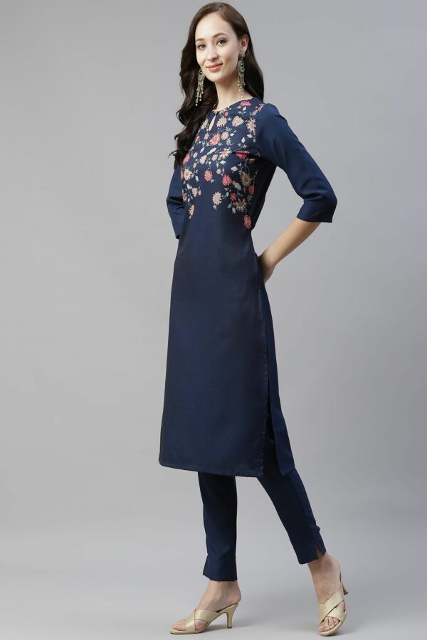 Navy Blue Color Digital Printed Straight Kurta And Pant Set - Image 2