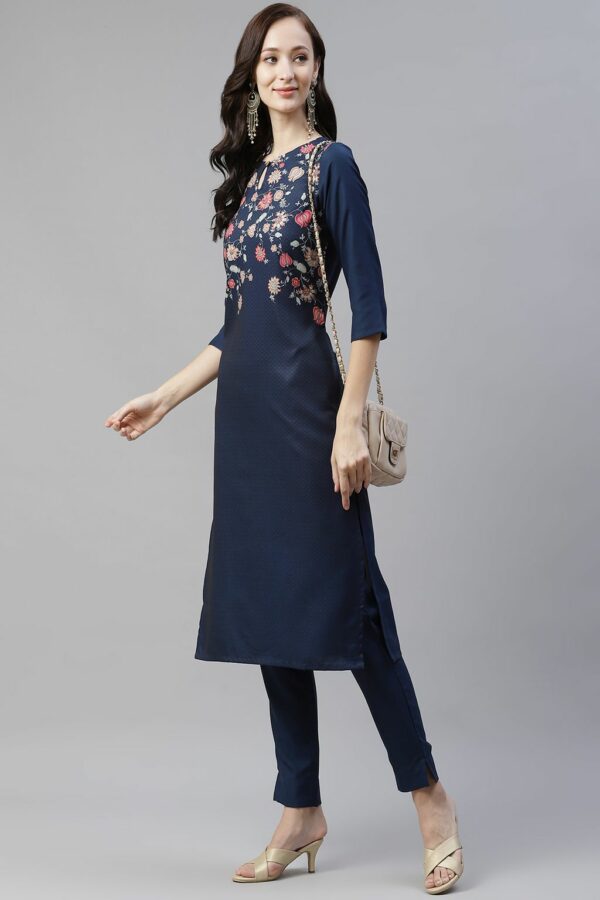 Navy Blue Color Digital Printed Straight Kurta And Pant Set - Image 5