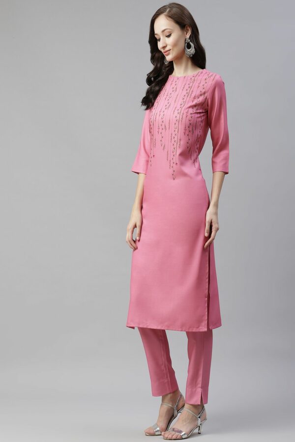 Pink Color Digital Printed Straight Kurta - Image 2