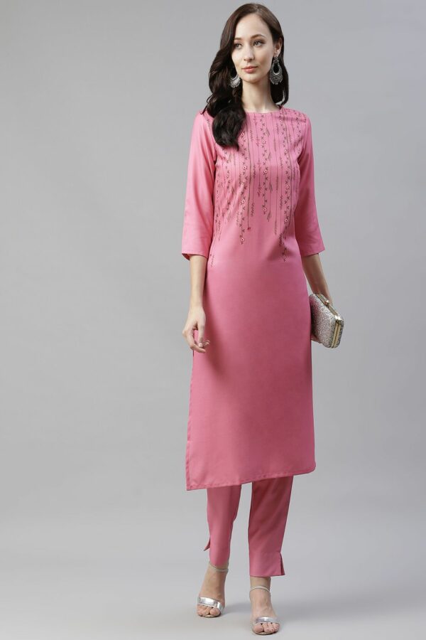 Pink Color Digital Printed Straight Kurta - Image 5