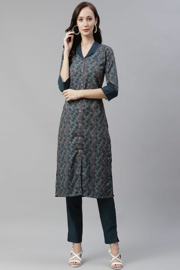 Teal Color Digital Printed Straight Kurta