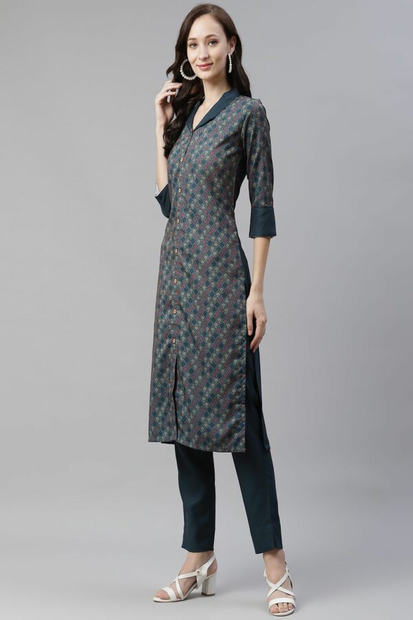 Teal Color Digital Printed Straight Kurta - Image 2