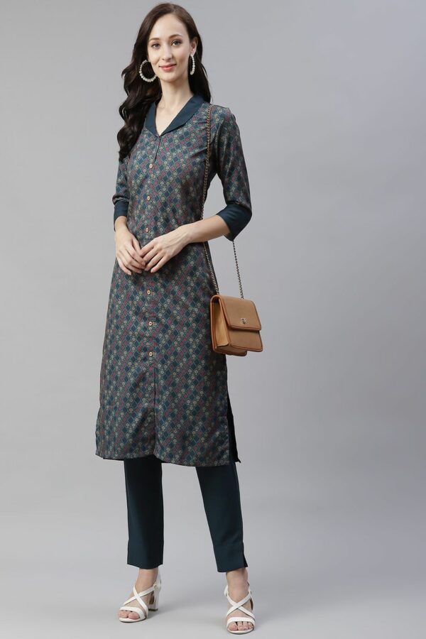 Teal Color Digital Printed Straight Kurta - Image 5