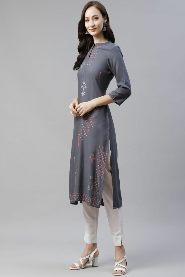 Grey Color Foil Printed Straight Kurta And Pant Set - Image 2