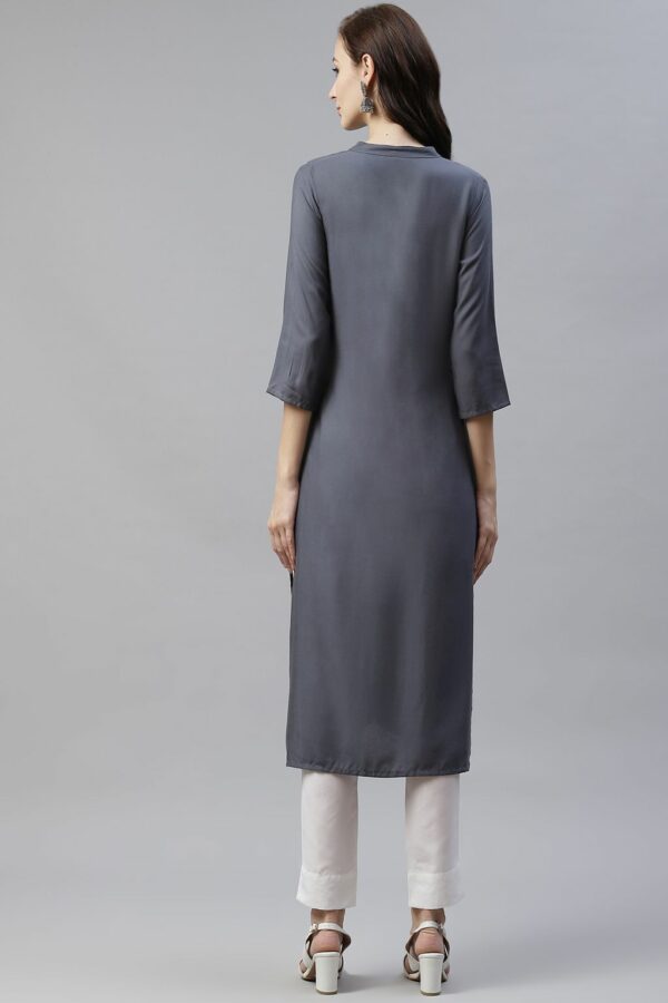 Grey Color Foil Printed Straight Kurta And Pant Set - Image 3