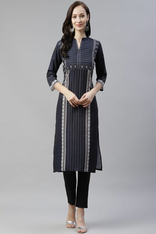 Black Color Digital Printed Straight Kurta