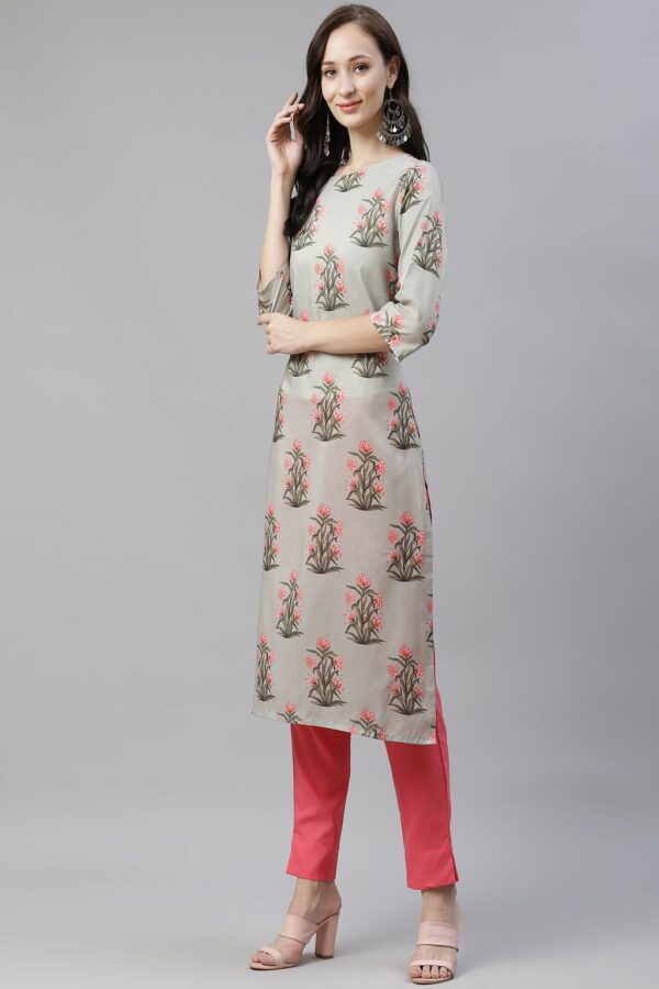 Grey Color Digital Printed Straight Kurta,Pant And Dupatta Set - Image 2