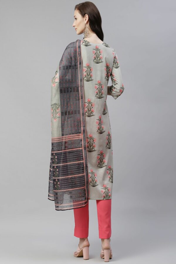 Grey Color Digital Printed Straight Kurta,Pant And Dupatta Set - Image 3