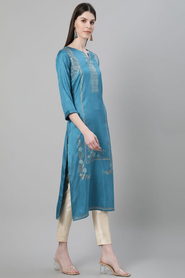 Blue Color Foil Print Straight Kurta Pant And Dupatta Set - Image 2