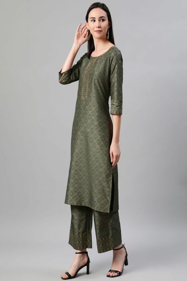 Green Color Foil Print Straight Kurta,Palazzo And Dupatta Set - Image 8