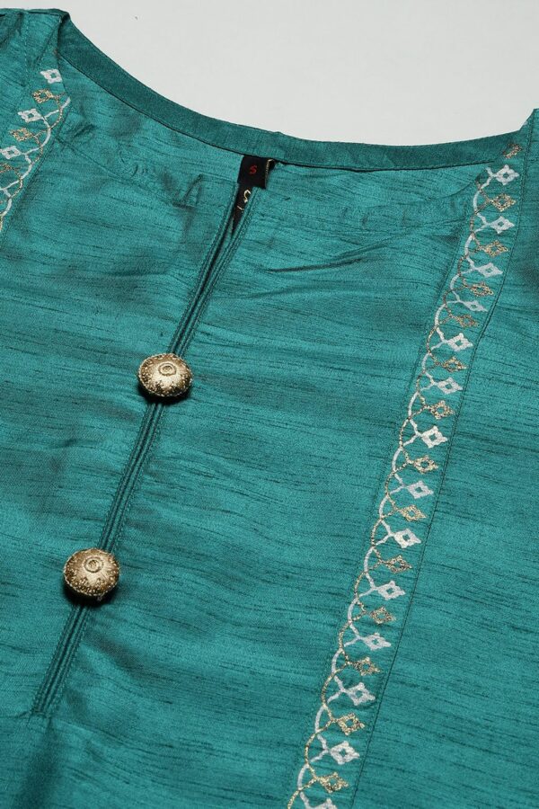 Green Color Dyed Straight Kurta,Pant And Dupatta Set - Image 4