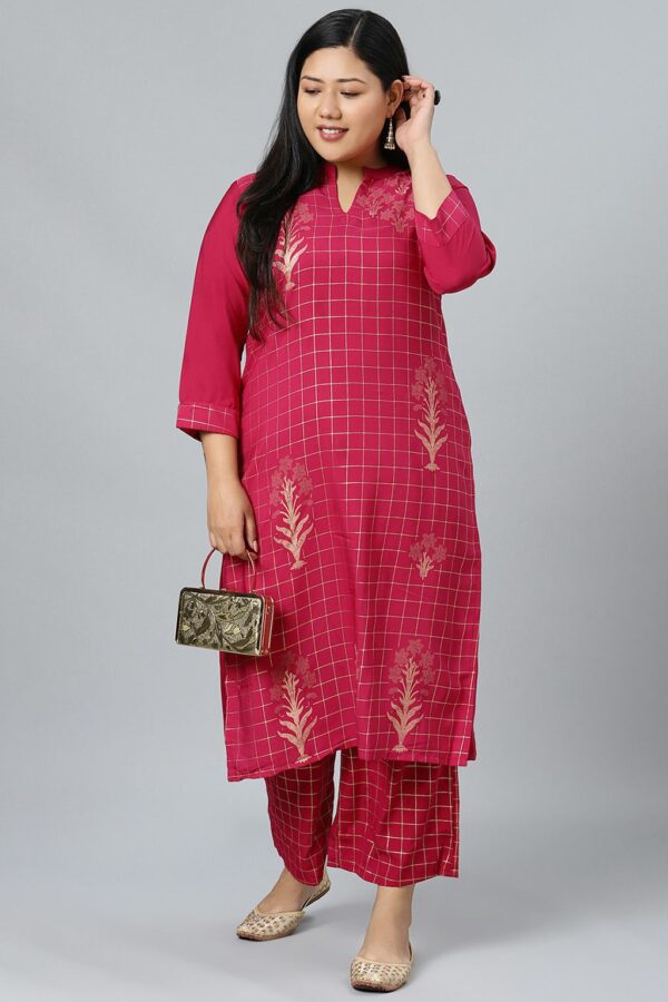 Maroon color Straight Foil Print Kurta Palazzo set - Image 5