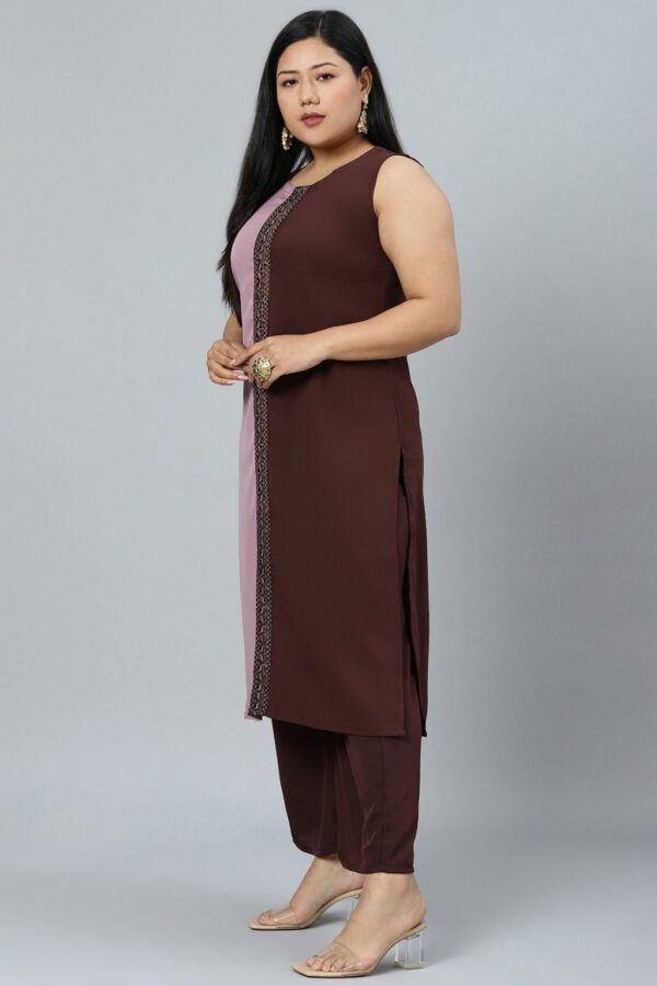 Brown Colour Solid Straight Crepe Kurta With Palazzo - Image 2