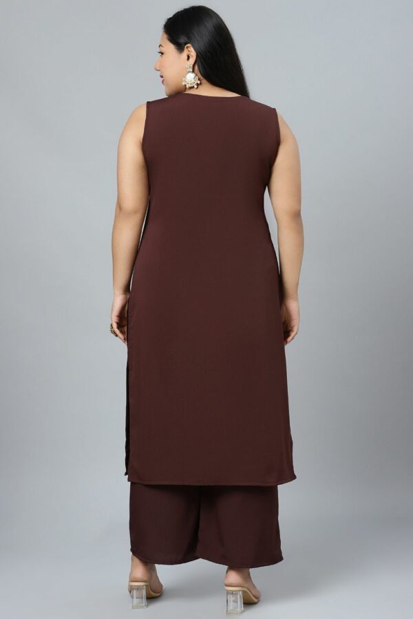 Brown Colour Solid Straight Crepe Kurta With Palazzo - Image 3