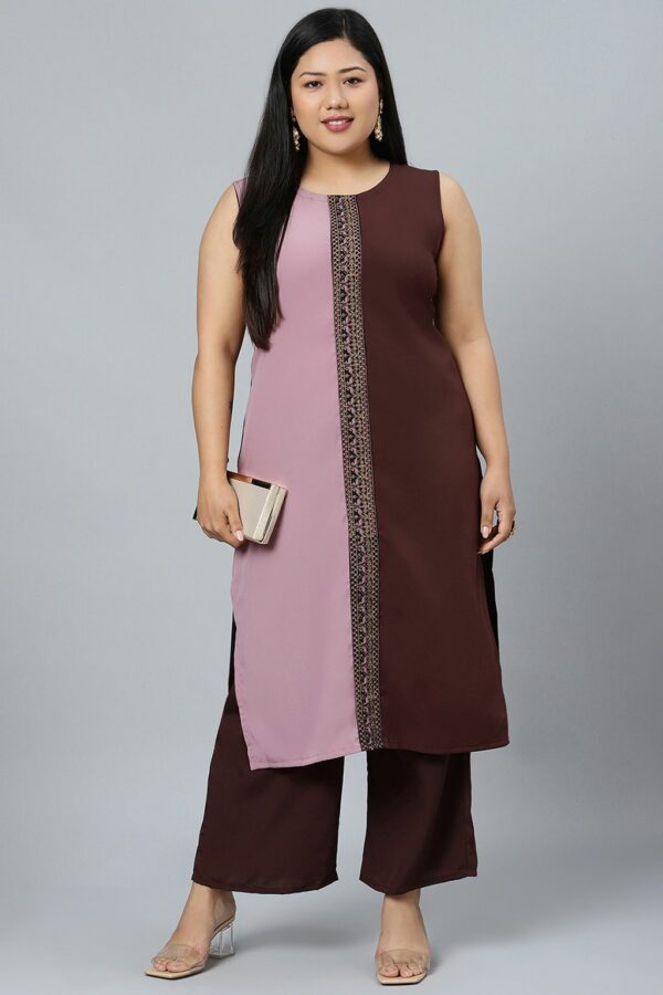 Brown Colour Solid Straight Crepe Kurta With Palazzo - Image 5