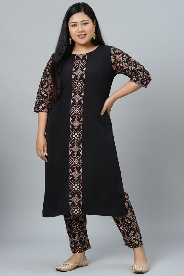 Black Colour Solid Straight Crepe Kurta With Pant