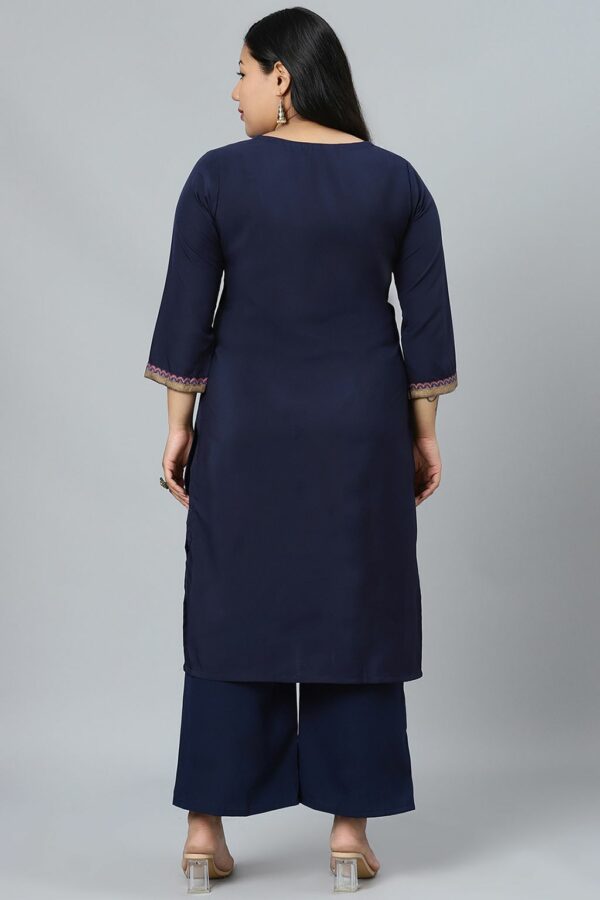 Navy Blue Colour Foil Print Straight Crepe Kurta With Palazzo - Image 3