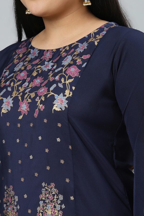 Navy Blue Colour Foil Print Straight Crepe Kurta With Palazzo - Image 4