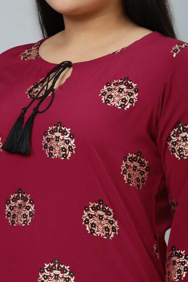 Dark Pink Colour Foil Print Straight Crepe Kurta With Palazzo - Image 4